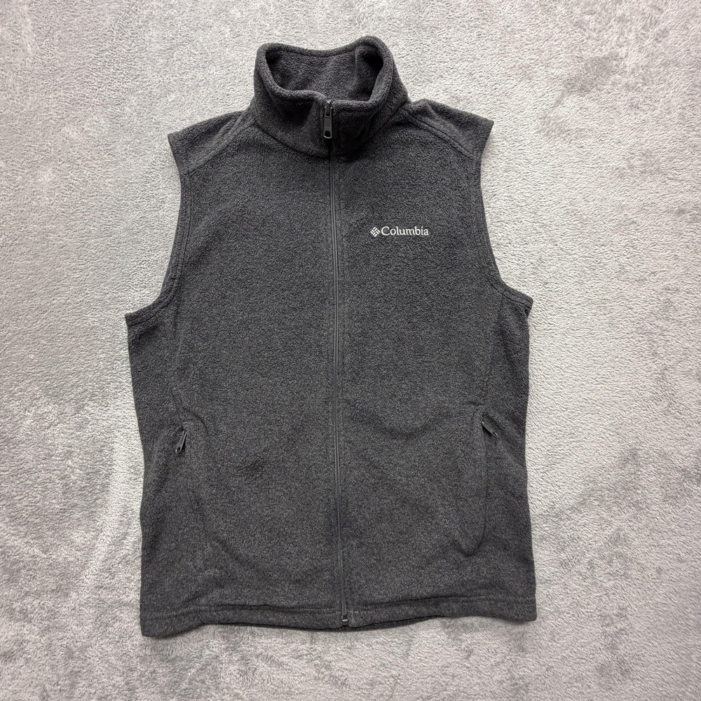 Columbia Vest Mens Small Gray Fleece Full Zip Pockets Outdoor Hiking Layer